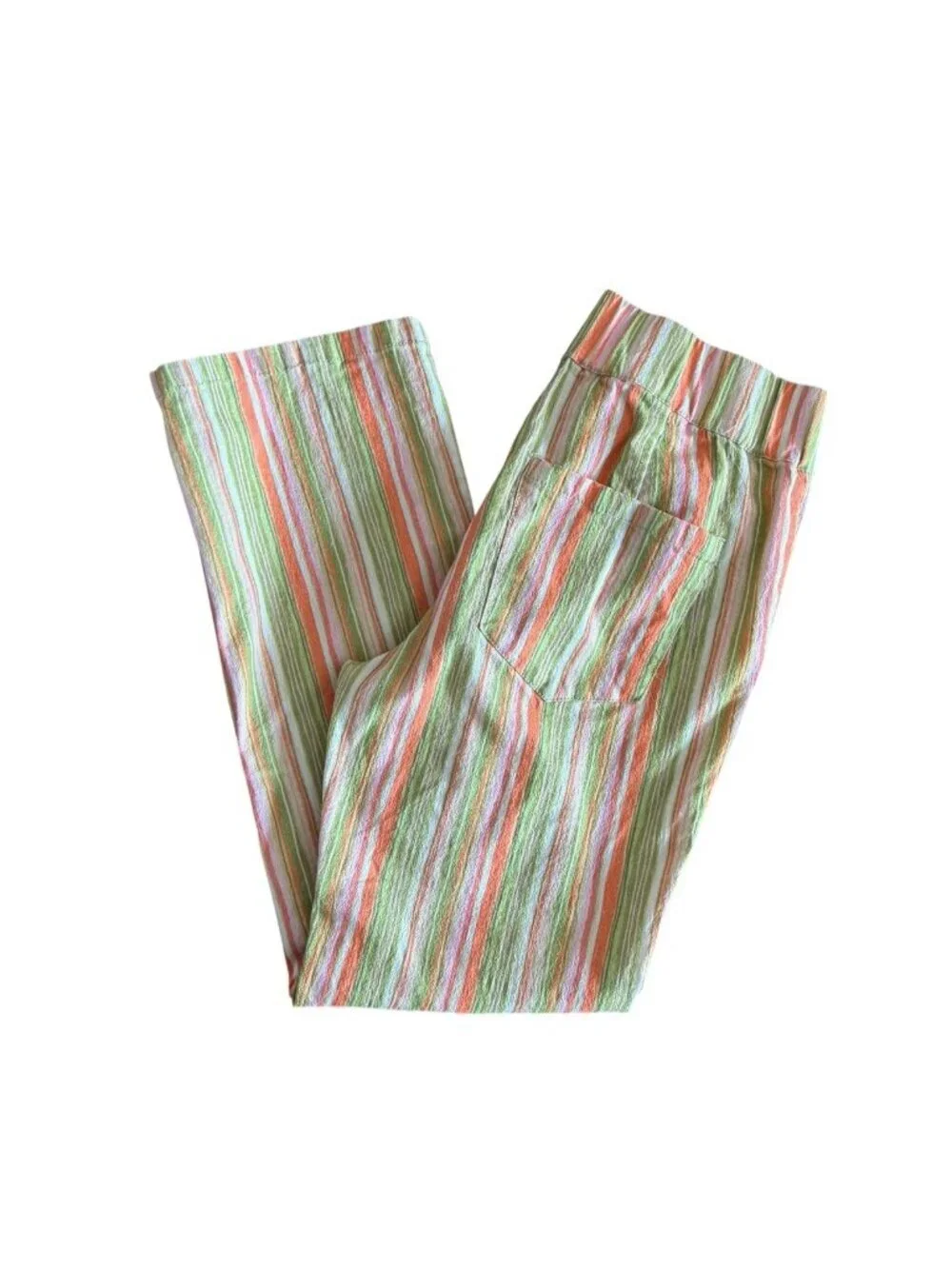 Free People Women's Sz S In My Feelings Green Orange Pink Stripe Cropped Pants